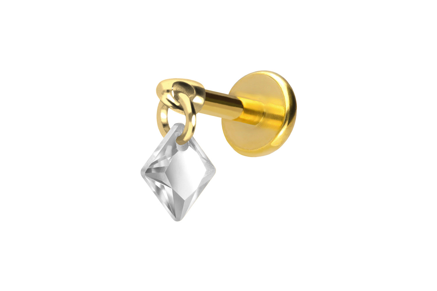 Titan Labret Piercing mit Push Fit KRISTALLQUADRAT